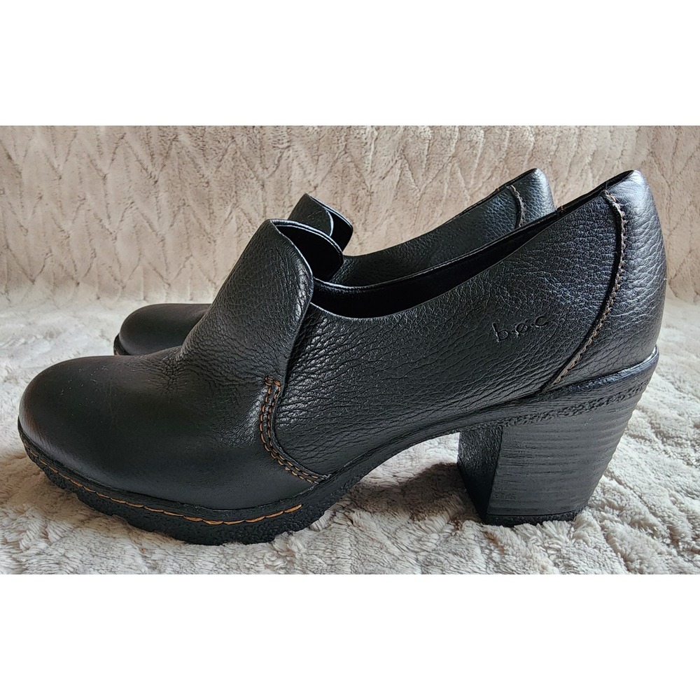 b.o.c. Born Concept Black Leather Block Heel Shooties Clogs Womens 8
